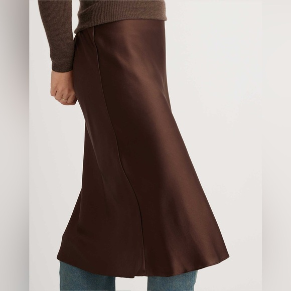 Quince: 100% Washable Silk Chocolate Brown Midi Skirt - Picture 4 of 6